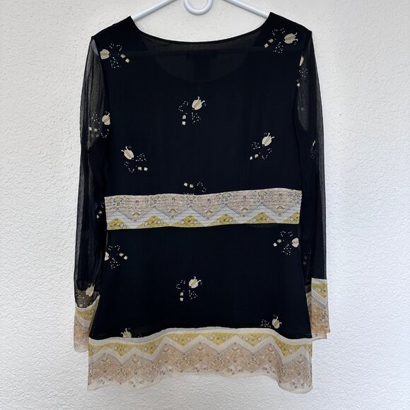 ECI New York Silk Y2K Empire Waist Long Sleeve Top Size M Fairy Feminine Sheer - Picture 2 of 14